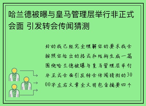 哈兰德被曝与皇马管理层举行非正式会面 引发转会传闻猜测